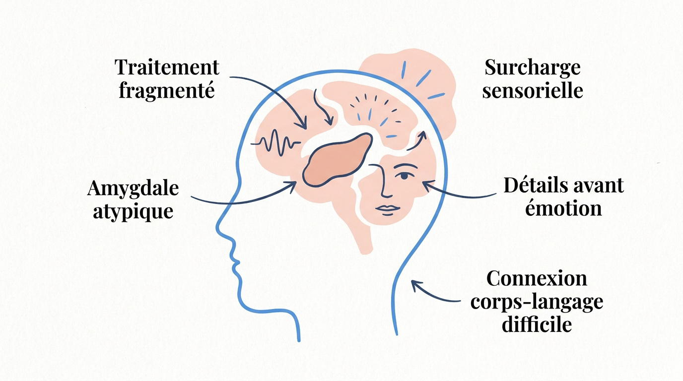 Schéma illustrant le traitement neurologique des émotions dans le spectre autistique