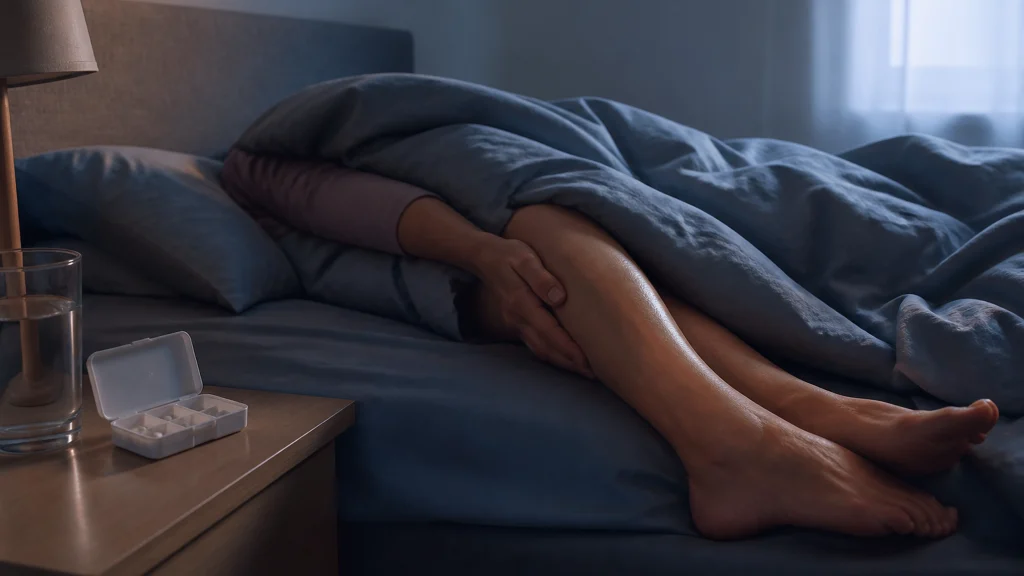 Illustration éditoriale pour l’article « Médicaments jambes sans repos : les traitements pour dormir »