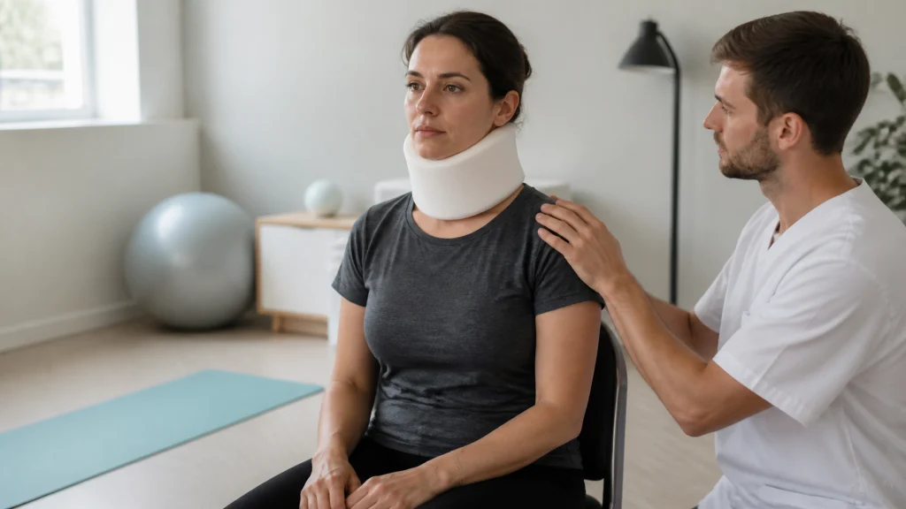 Illustration éditoriale pour l’article « Séquelles de fracture cervicale : risques et récupération »