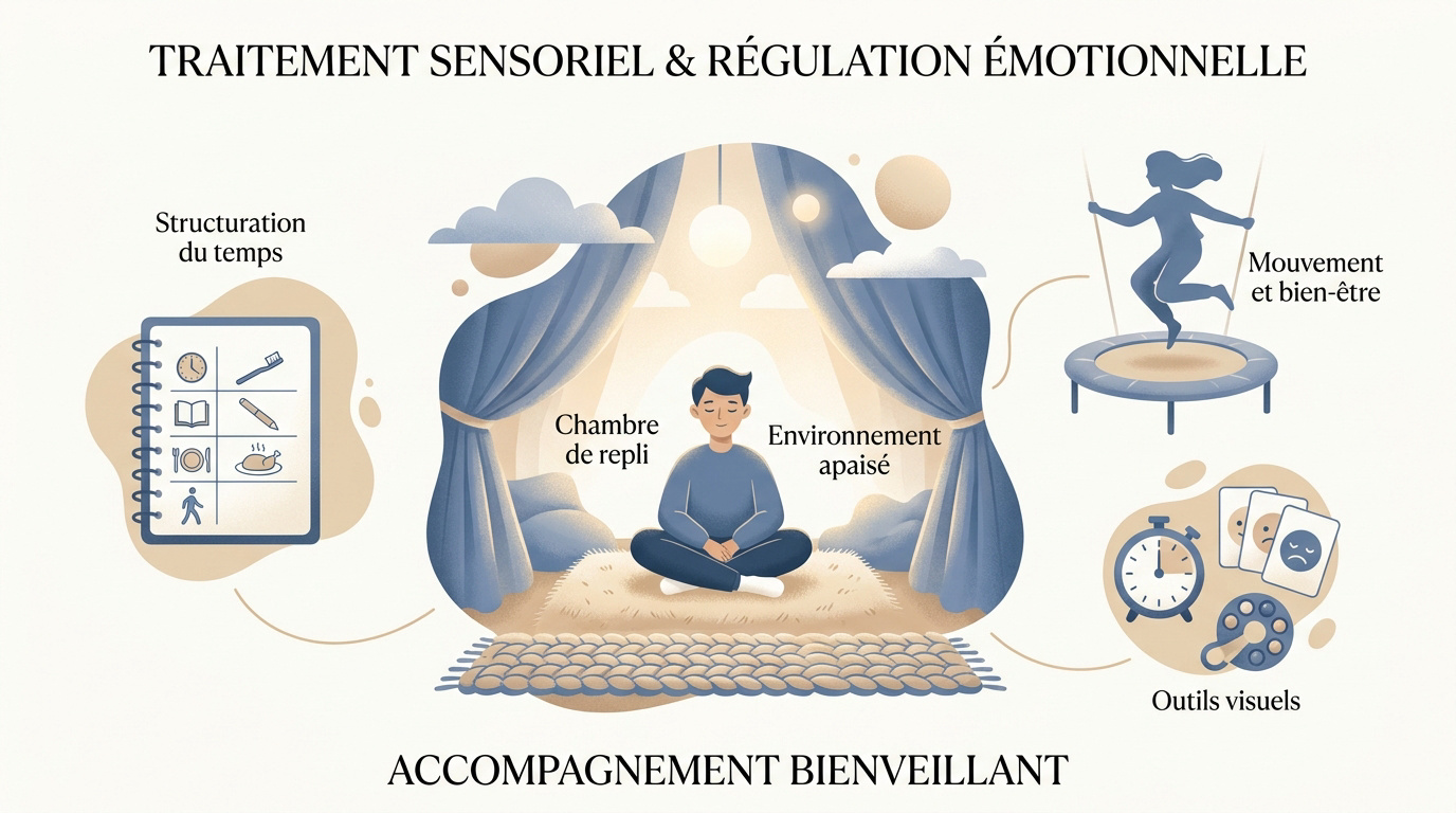 Aménagement d'un espace sensoriel apaisant pour adolescent autiste avec éclairage doux